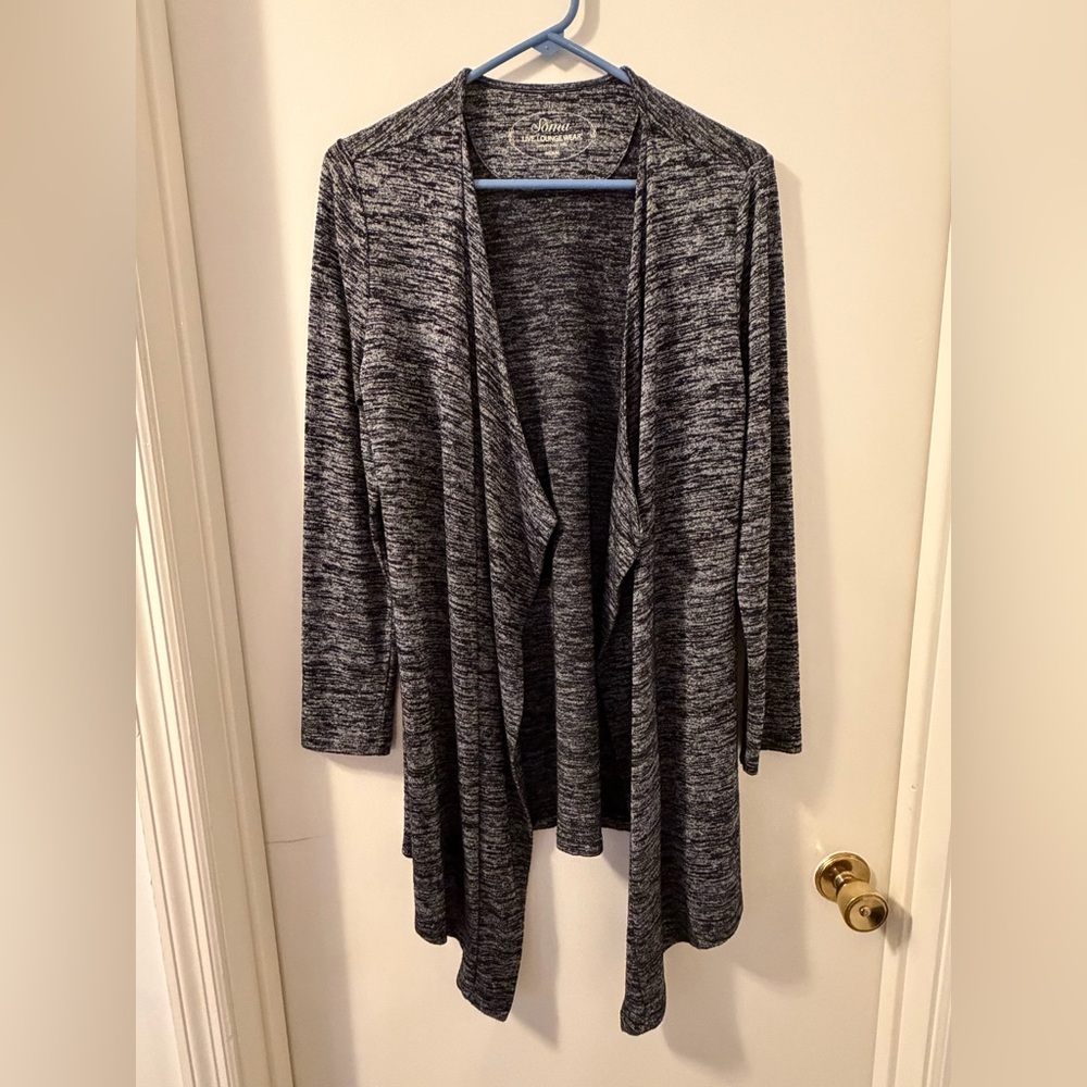 Soma Live Lounge Wear Melange Wrap Cardigan Sweater in a marled Charcoal Sz M